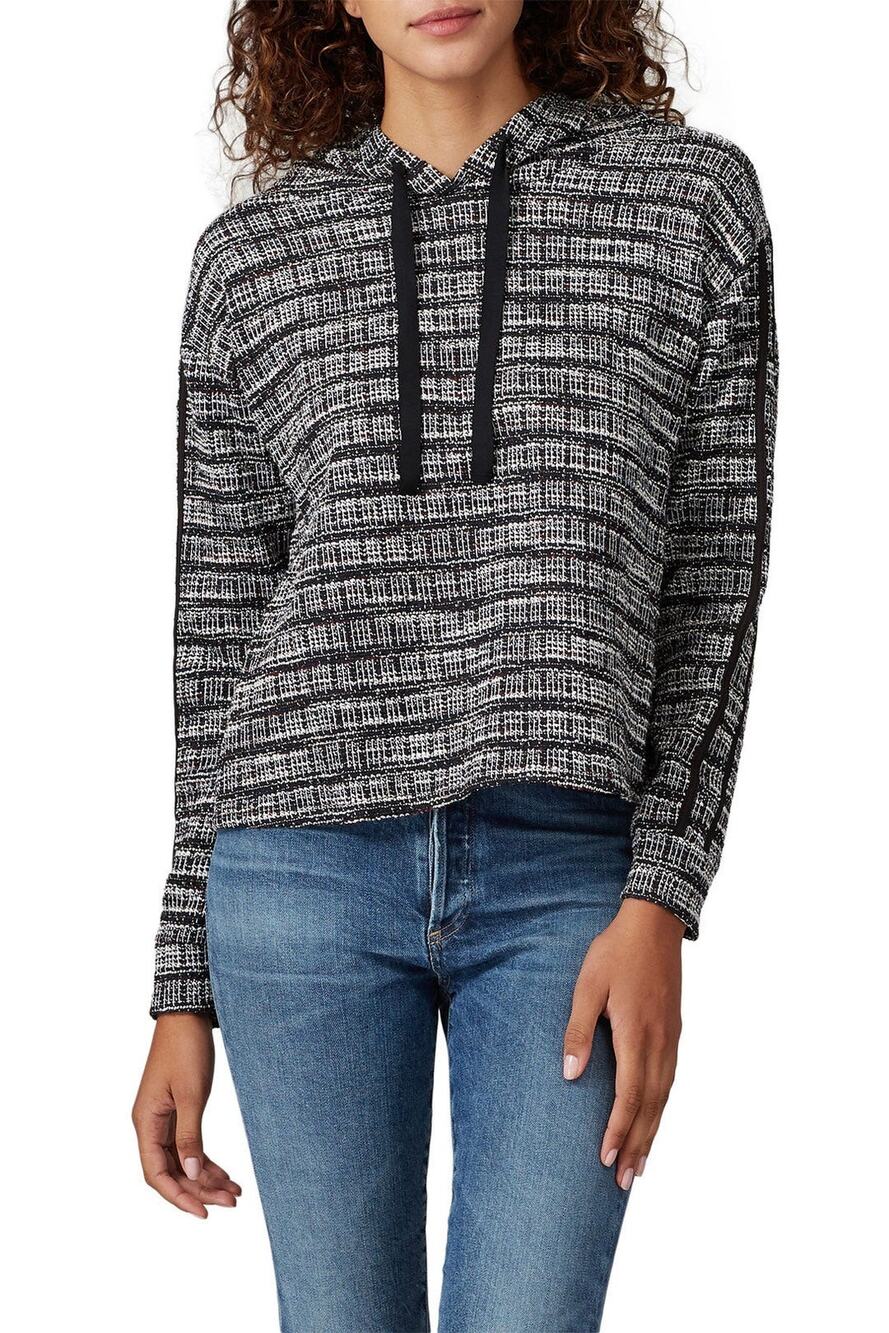 B Collection By Bobeau Jackie Grey Black Jacquard Knit Hooded Pullover Size XL